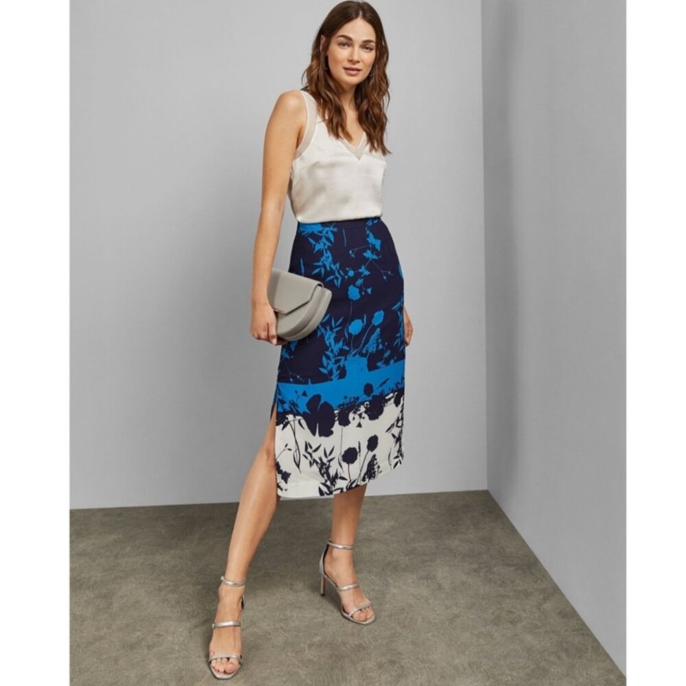 Ted Baker London Women Selaah Dark- Blue Flat Front Split Maxi Skirt. Size 2 New
